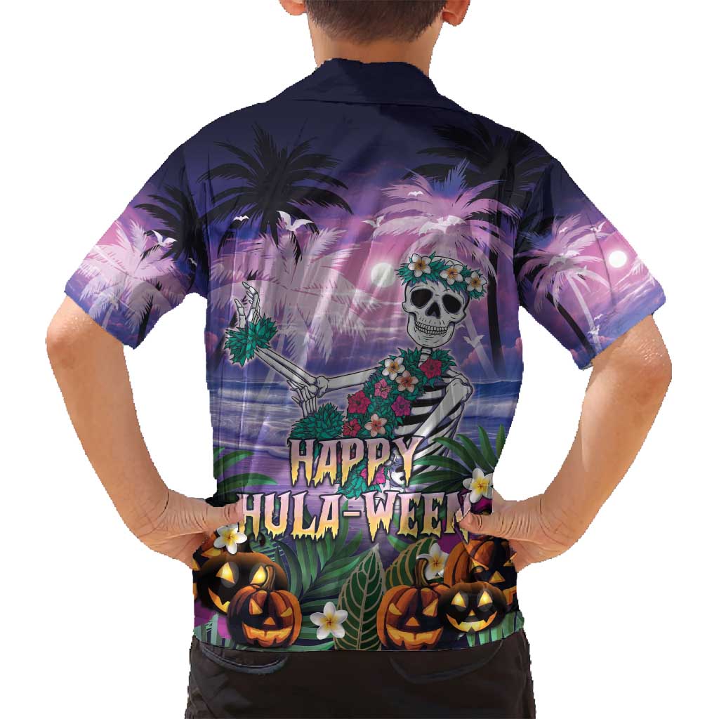Happy Hulaween Family Matching Long Sleeve Bodycon Dress and Hawaiian Shirt Mahaloween Skeleton Dancing LT05 - Polynesian Pride