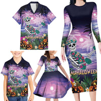 Happy Hulaween Family Matching Long Sleeve Bodycon Dress and Hawaiian Shirt Mahaloween Skeleton Dancing LT05 - Polynesian Pride