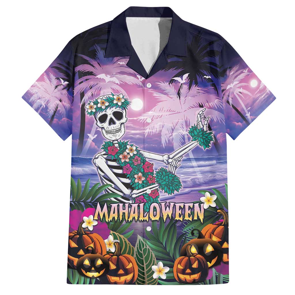 Happy Hulaween Family Matching Long Sleeve Bodycon Dress and Hawaiian Shirt Mahaloween Skeleton Dancing LT05 Dad's Shirt - Short Sleeve Purple - Polynesian Pride