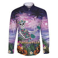 Happy Hulaween Family Matching Long Sleeve Bodycon Dress and Hawaiian Shirt Mahaloween Skeleton Dancing LT05 Dad's Shirt - Long Sleeve Purple - Polynesian Pride