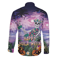 Happy Hulaween Family Matching Long Sleeve Bodycon Dress and Hawaiian Shirt Mahaloween Skeleton Dancing LT05 - Polynesian Pride