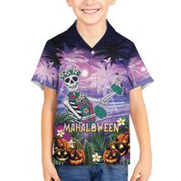 Happy Hulaween Family Matching Long Sleeve Bodycon Dress and Hawaiian Shirt Mahaloween Skeleton Dancing LT05 Son's Shirt Purple - Polynesian Pride