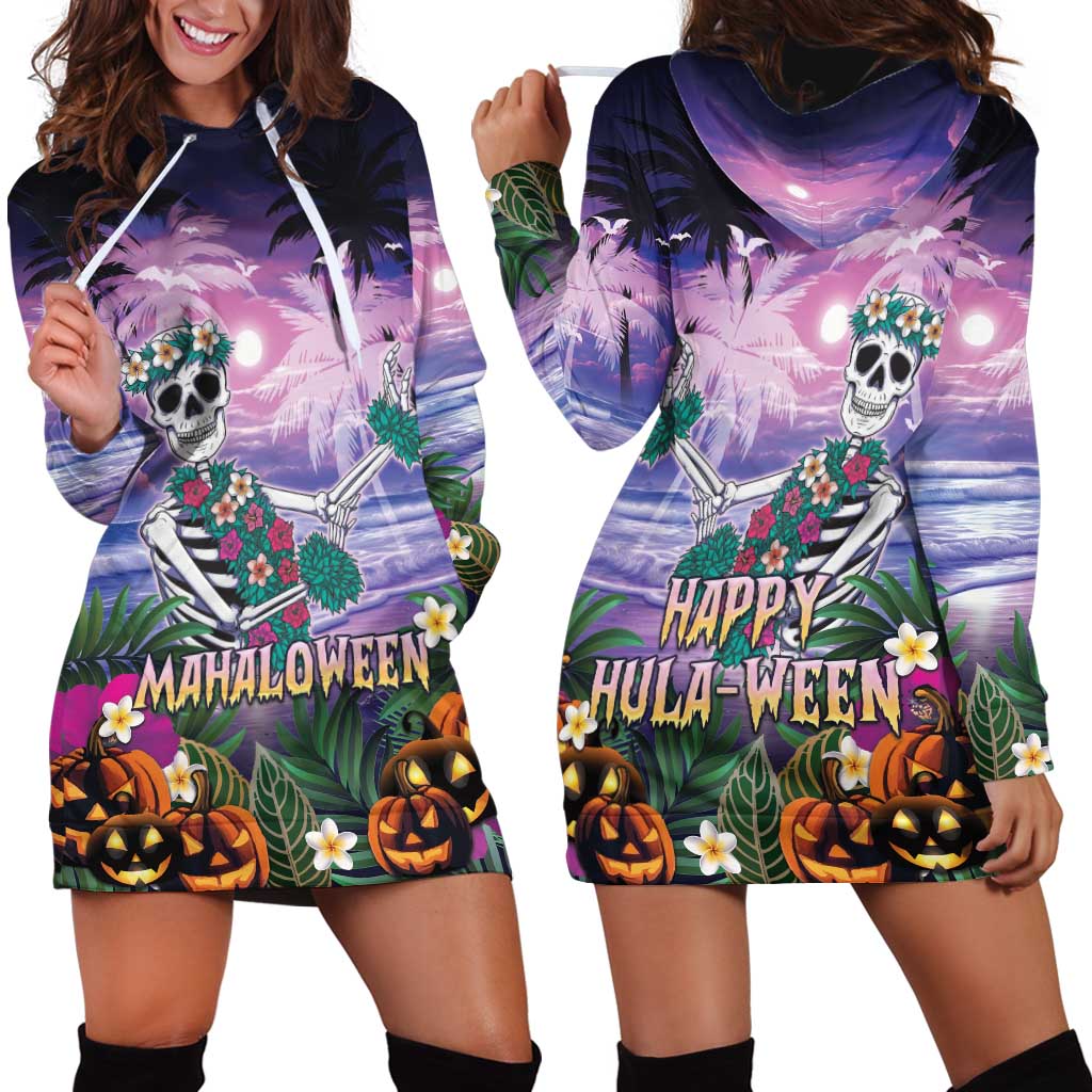 Happy Hulaween Hoodie Dress Mahaloween Skeleton Dancing