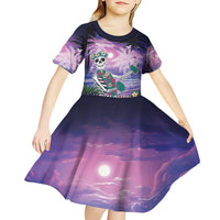 Happy Hulaween Kid Short Sleeve Dress Mahaloween Skeleton Dancing