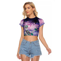 Happy Hulaween Raglan Cropped T Shirt Mahaloween Skeleton Dancing