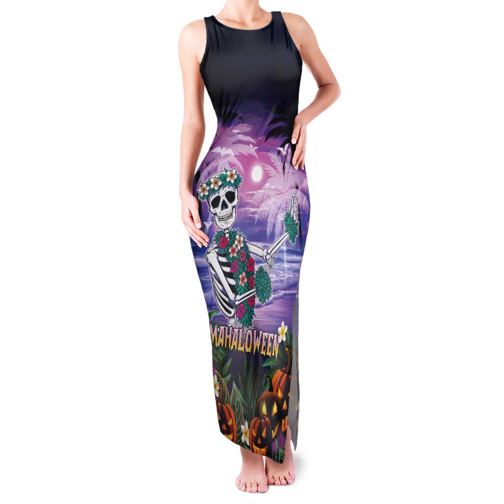 Happy Hulaween Tank Maxi Dress Mahaloween Skeleton Dancing