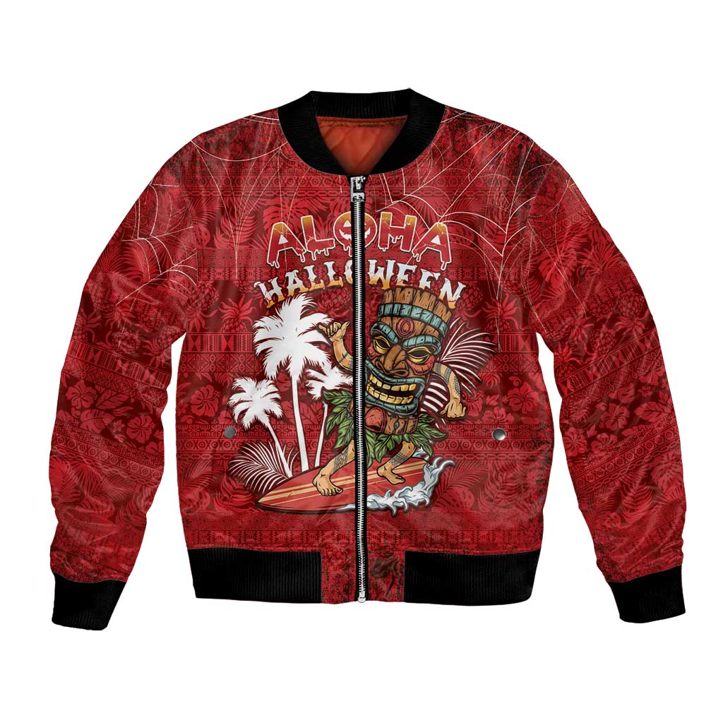 Personalised Aloha Halloween Bomber Jacket Skeleton Surfing