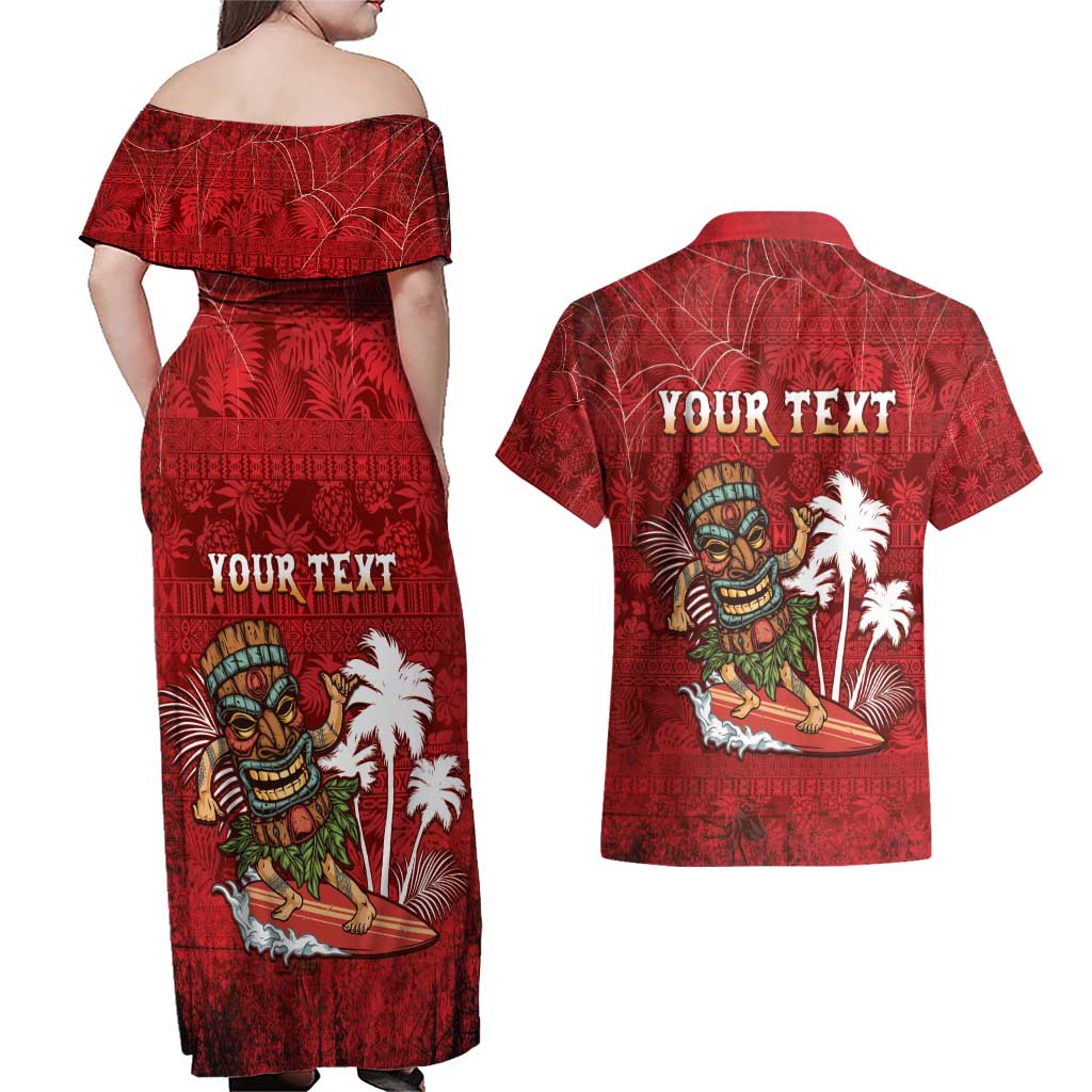 Personalised Aloha Halloween Couples Matching Off Shoulder Maxi Dress and Hawaiian Shirt Skeleton Surfing