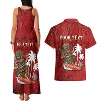 Personalised Aloha Halloween Couples Matching Tank Maxi Dress and Hawaiian Shirt Skeleton Surfing