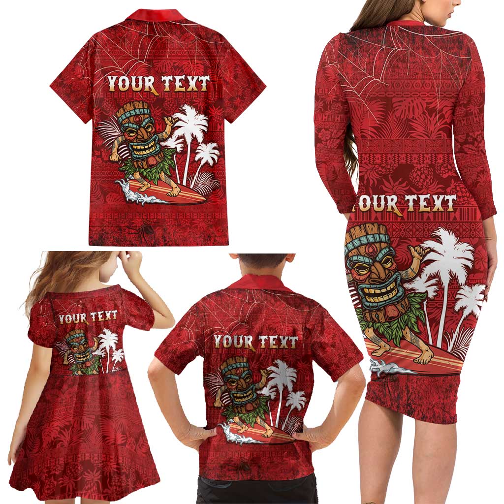 Personalised Aloha Halloween Family Matching Long Sleeve Bodycon Dress and Hawaiian Shirt Skeleton Surfing LT05 - Polynesian Pride