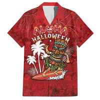 Personalised Aloha Halloween Family Matching Long Sleeve Bodycon Dress and Hawaiian Shirt Skeleton Surfing LT05 Dad's Shirt - Short Sleeve Red - Polynesian Pride