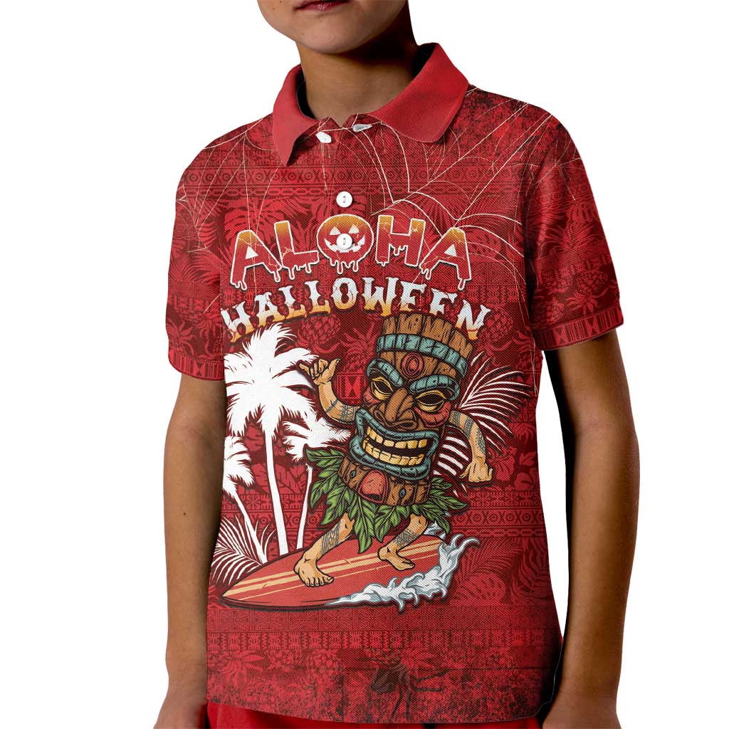 Personalised Aloha Halloween Kid Polo Shirt Skeleton Surfing