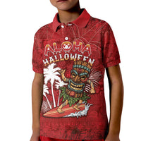 Personalised Aloha Halloween Kid Polo Shirt Skeleton Surfing