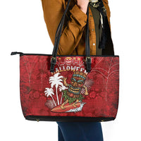 Aloha Halloween Leather Tote Bag Skeleton Surfing