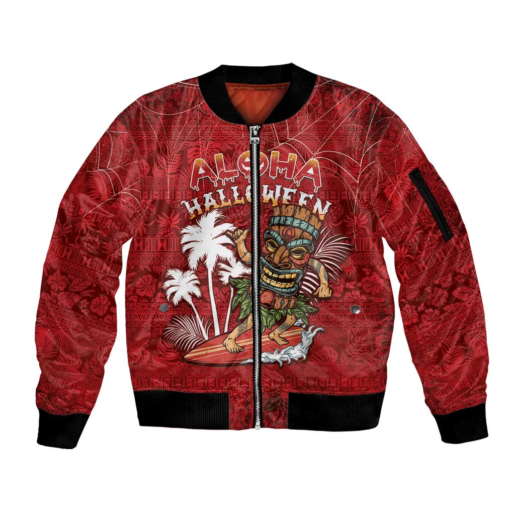 Personalised Aloha Halloween Sleeve Zip Bomber Jacket Skeleton Surfing