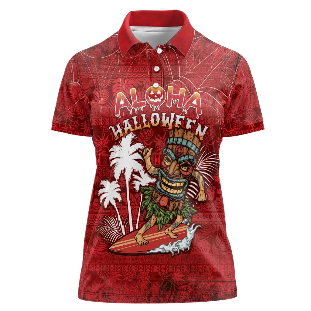 Personalised Aloha Halloween Women Polo Shirt Skeleton Surfing