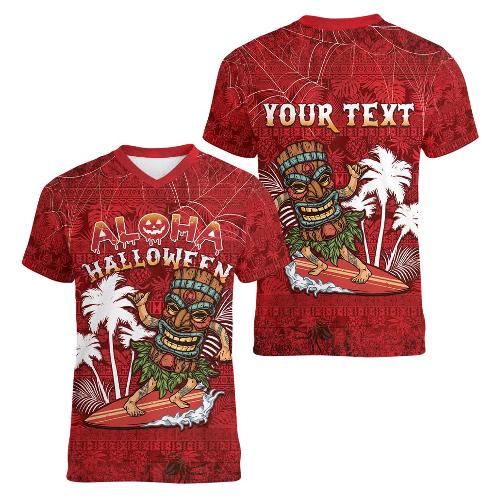 Personalised Aloha Halloween Women V-Neck T-Shirt Skeleton Surfing