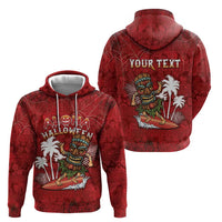 Personalised Aloha Halloween Zip Hoodie Skeleton Surfing