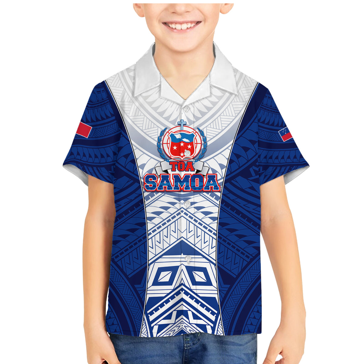 Custom Samoa Rugby Family Matching Mermaid Dress and Hawaiian Shirt 2023 Pacific Championships Polynesian Pattern LT05 Son's Shirt Blue - Polynesian Pride