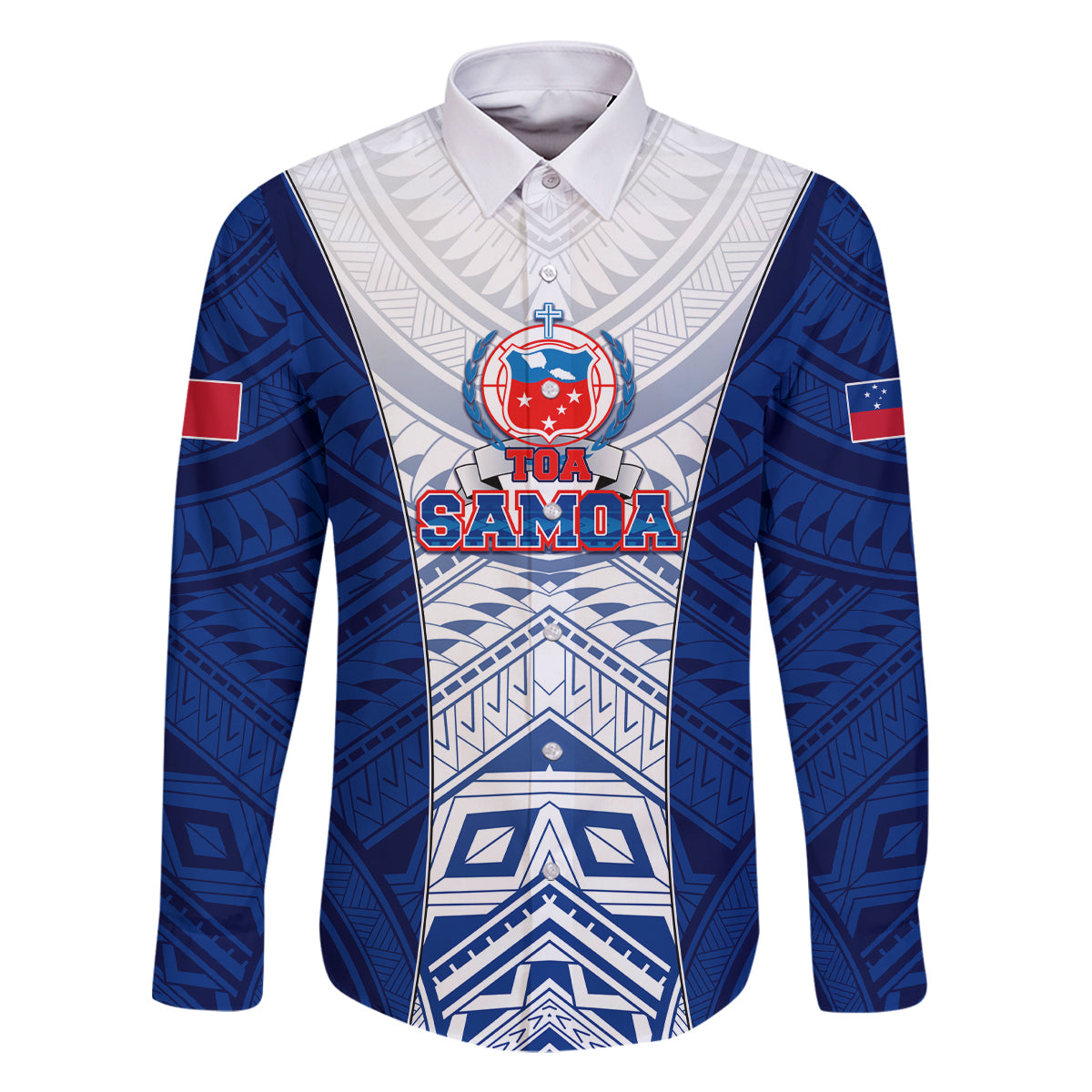 Custom Samoa Rugby Family Matching Off Shoulder Long Sleeve Dress and Hawaiian Shirt 2023 Pacific Championships Polynesian Pattern LT05 Dad's Shirt - Long Sleeve Blue - Polynesian Pride