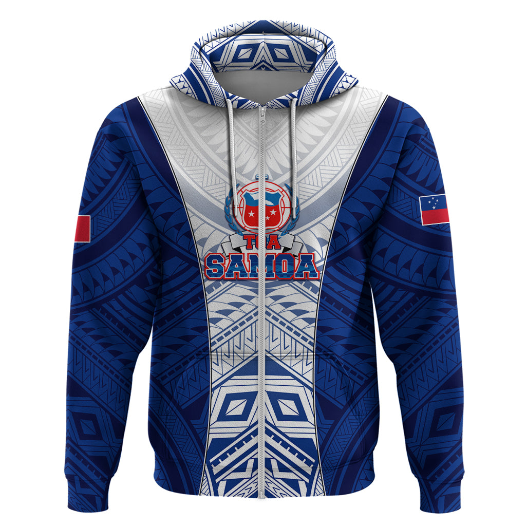 Custom Samoa Rugby Hoodie 2023 Pacific Championships Polynesian Pattern LT05 Zip Hoodie Blue - Polynesian Pride