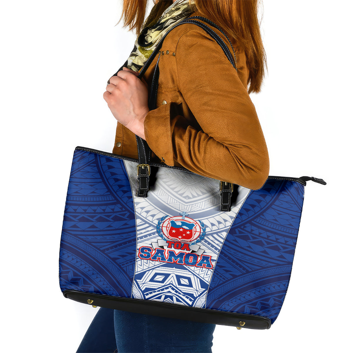 Samoa Rugby Leather Tote Bag 2023 Pacific Championships Polynesian Pattern LT05 Blue - Polynesian Pride