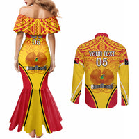 Custom Papua New Guinea Rugby Couples Matching Mermaid Dress and Long Sleeve Button Shirt 2023 Pacific Championships The Kumuls LT05 - Polynesian Pride