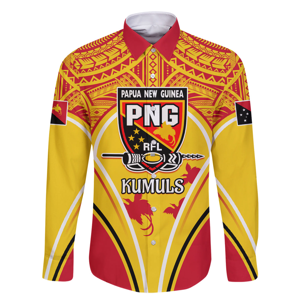 Custom Papua New Guinea Rugby Family Matching Long Sleeve Bodycon Dress and Hawaiian Shirt 2023 Pacific Championships The Kumuls LT05 Dad's Shirt - Long Sleeve Yellow - Polynesian Pride