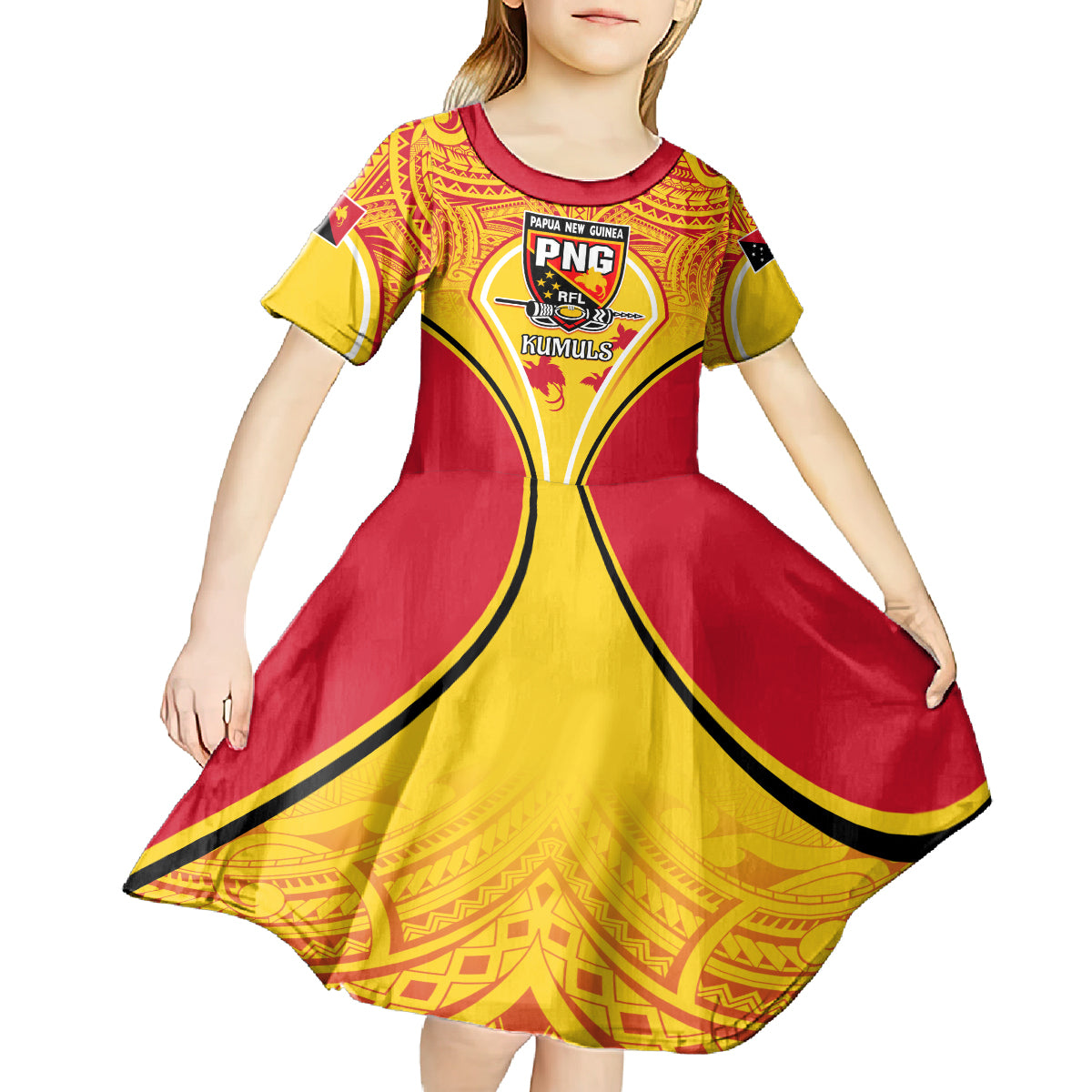 Custom Papua New Guinea Rugby Kid Short Sleeve Dress 2023 Pacific Championships The Kumuls LT05 - Polynesian Pride