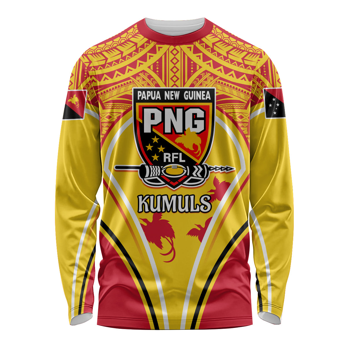 Custom Papua New Guinea Rugby Long Sleeve Shirt 2023 Pacific Championships The Kumuls LT05 Unisex Yellow - Polynesian Pride