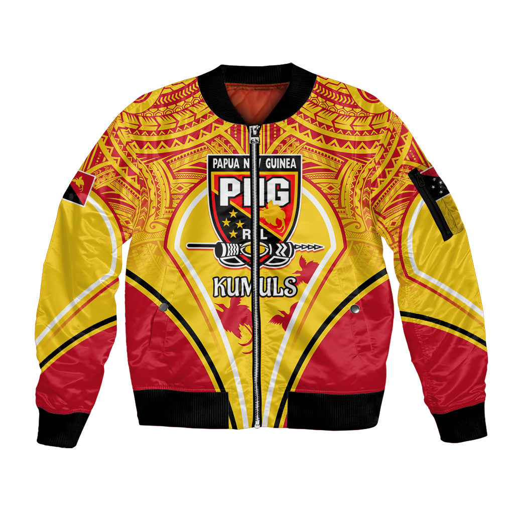 Custom Papua New Guinea Rugby Sleeve Zip Bomber Jacket 2023 Pacific Championships The Kumuls LT05 Unisex Yellow - Polynesian Pride