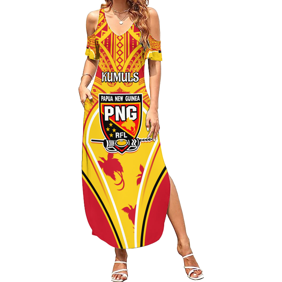 Custom Papua New Guinea Rugby Summer Maxi Dress 2023 Pacific Championships The Kumuls LT05 Women Yellow - Polynesian Pride