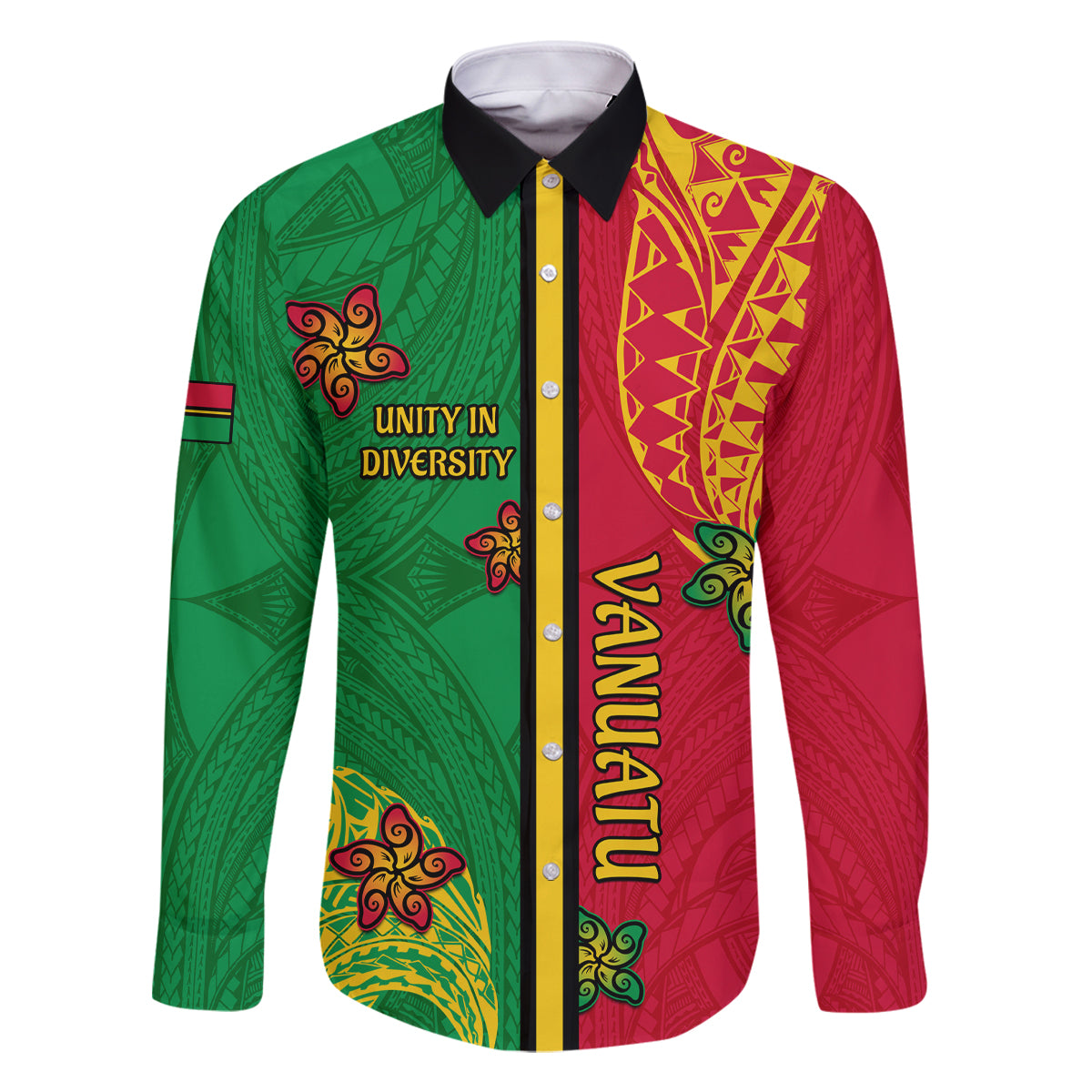 Personalised Vanuatu Happy Unity Day Family Matching Off Shoulder Short Dress and Hawaiian Shirt Polynesian Plumeria LT05 Dad's Shirt - Long Sleeve Red - Polynesian Pride