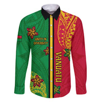 Personalised Vanuatu Happy Unity Day Family Matching Puletasi Dress and Hawaiian Shirt Polynesian Plumeria LT05 Dad's Shirt - Long Sleeve Red - Polynesian Pride