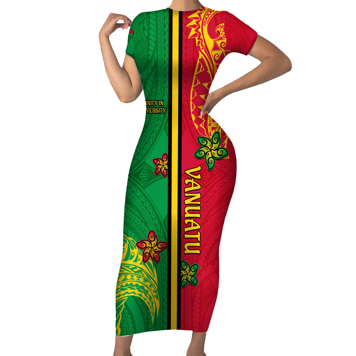 Personalised Vanuatu Happy Unity Day Family Matching Short Sleeve Bodycon Dress and Hawaiian Shirt Polynesian Plumeria LT05 Mom's Dress Red - Polynesian Pride