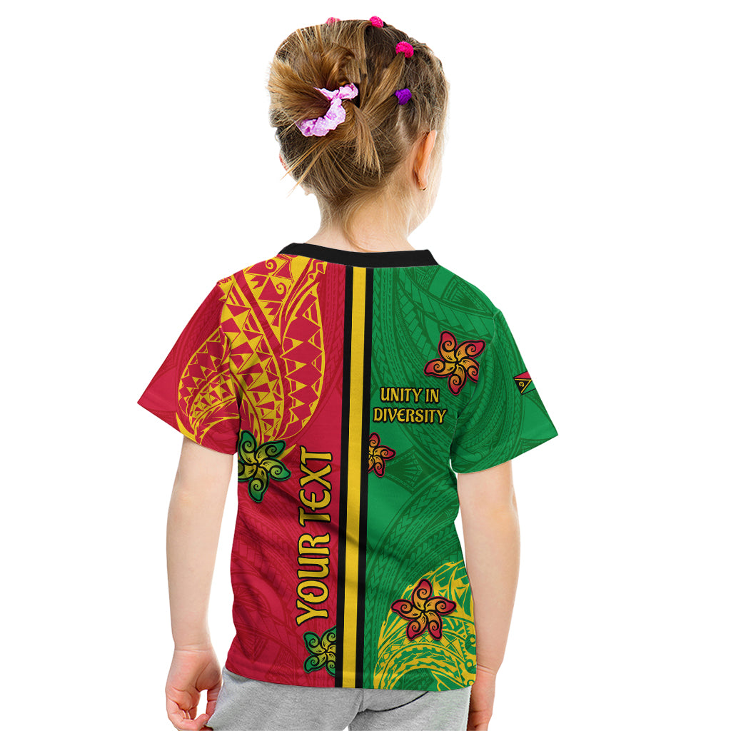 Personalised Vanuatu Happy Unity Day Kid T Shirt Polynesian Plumeria LT05 - Polynesian Pride