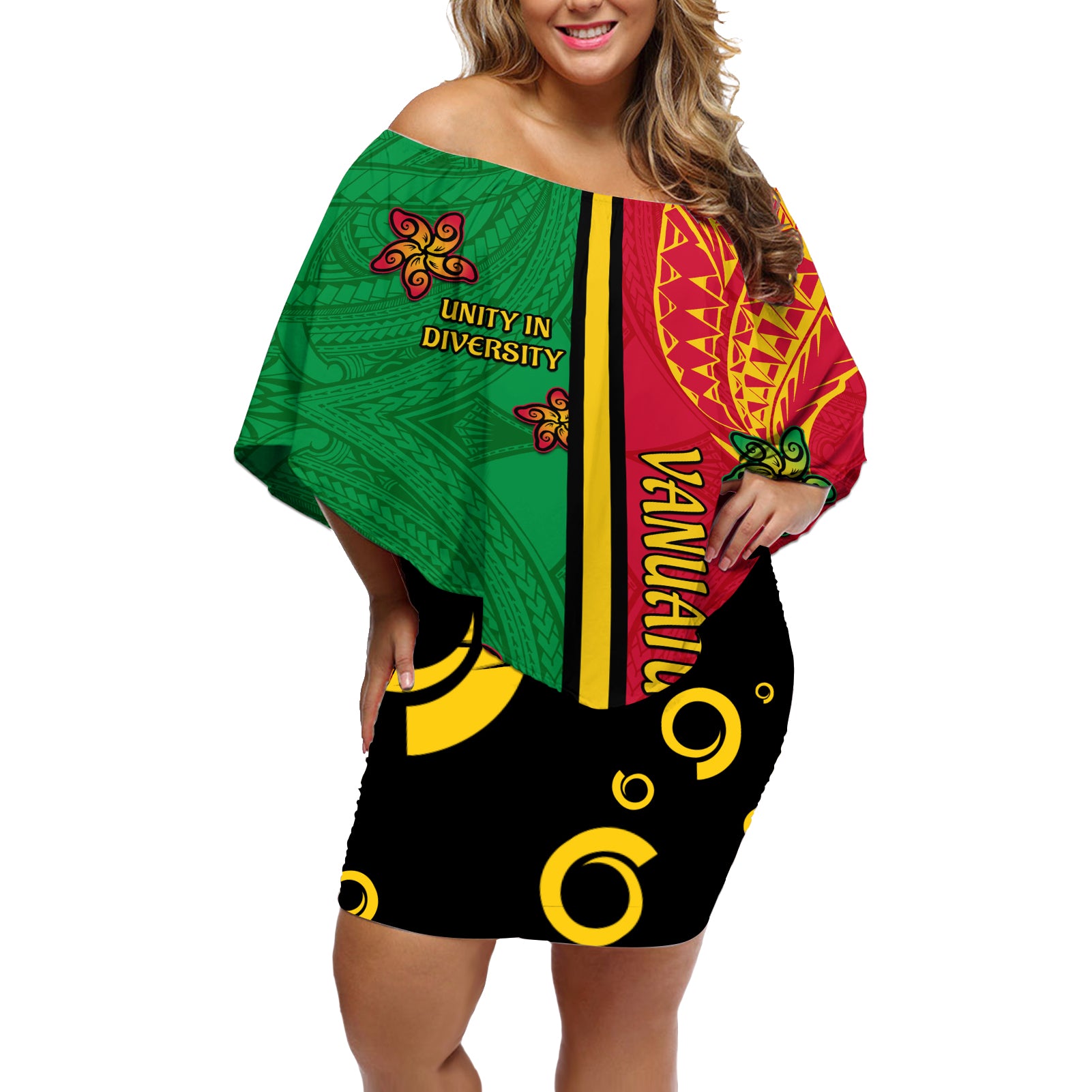 Personalised Vanuatu Happy Unity Day Off Shoulder Short Dress Polynesian Plumeria LT05 Women Red - Polynesian Pride