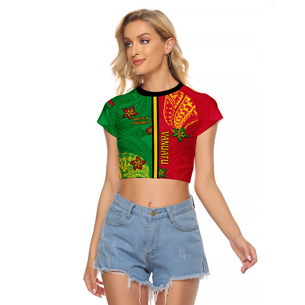 Personalised Vanuatu Happy Unity Day Raglan Cropped T Shirt Polynesian Plumeria LT05 Female Red - Polynesian Pride