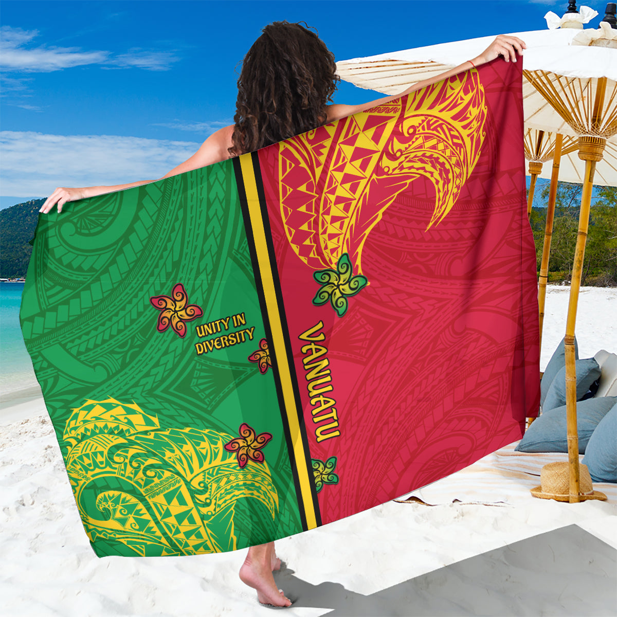 Vanuatu Happy Unity Day Sarong Polynesian Plumeria LT05 One Size 44 x 66 inches Red - Polynesian Pride