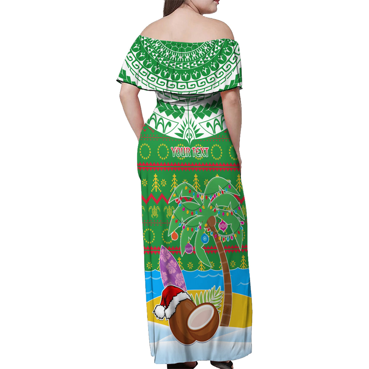 Personalised Cook Islands Christmas Family Matching Off Shoulder Maxi Dress and Hawaiian Shirt Coconut Santa Beach Style LT05 - Polynesian Pride