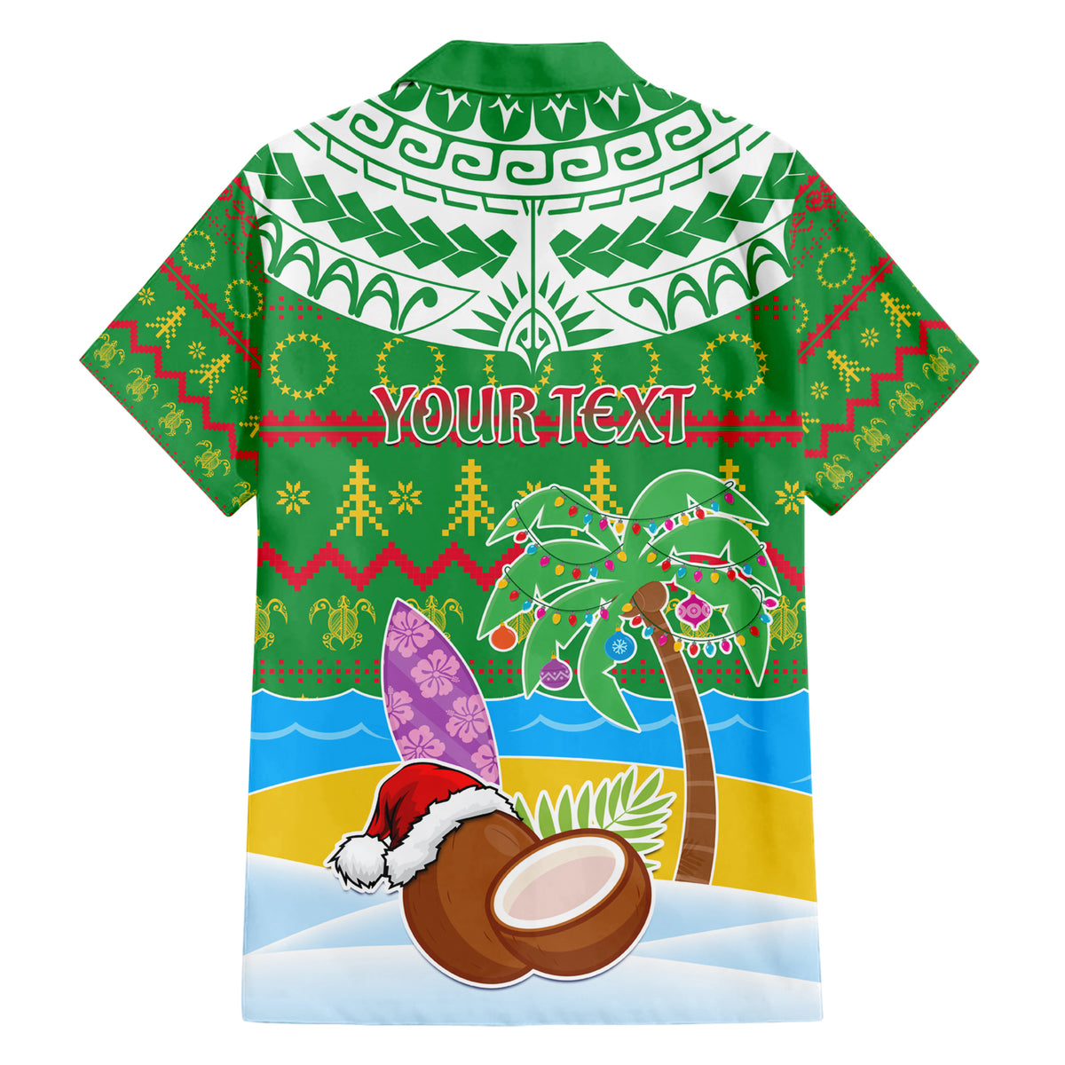 Personalised Cook Islands Christmas Family Matching Short Sleeve Bodycon Dress and Hawaiian Shirt Coconut Santa Beach Style LT05 - Polynesian Pride