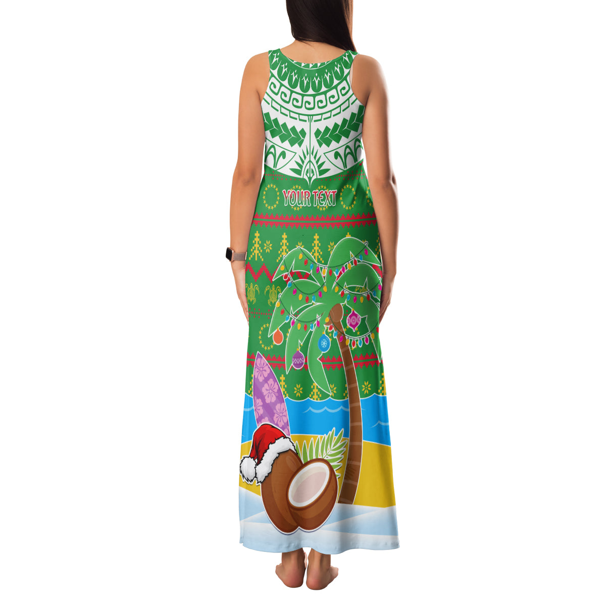 Personalised Cook Islands Christmas Family Matching Tank Maxi Dress and Hawaiian Shirt Coconut Santa Beach Style LT05 - Polynesian Pride