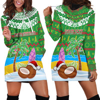 Personalised Cook Islands Christmas Hoodie Dress Coconut Santa Beach Style LT05 - Polynesian Pride