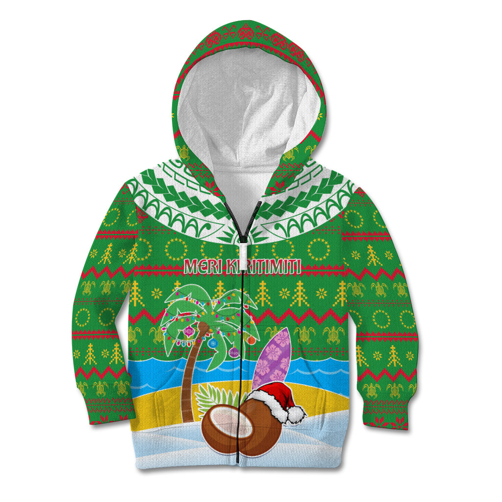 Personalised Cook Islands Christmas Kid Hoodie Coconut Santa Beach Style LT05 Zip Hoodie Green - Polynesian Pride