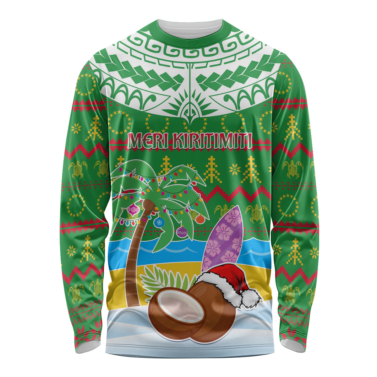 Personalised Cook Islands Christmas Long Sleeve Shirt Coconut Santa Beach Style LT05 Unisex Green - Polynesian Pride