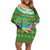 Personalised Cook Islands Christmas Off Shoulder Short Dress Coconut Santa Beach Style LT05 Women Green - Polynesian Pride