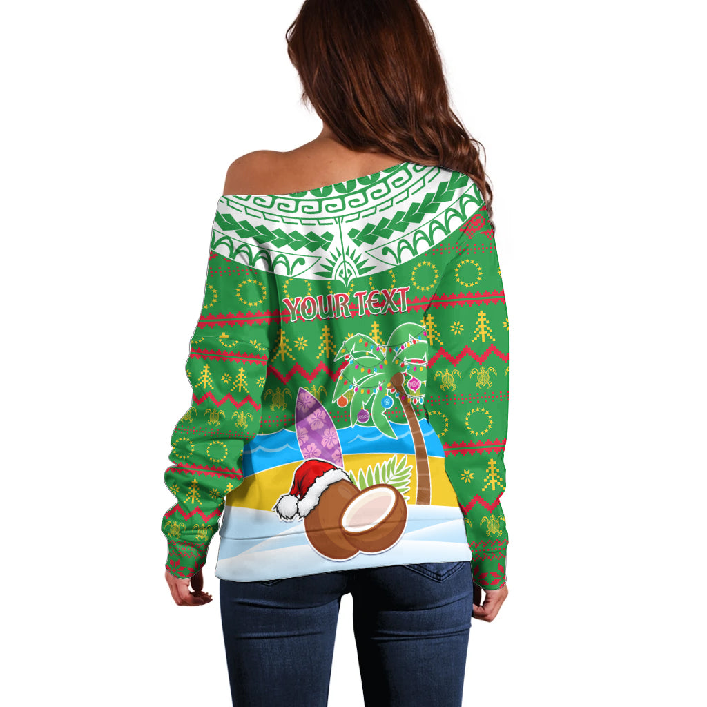 Personalised Cook Islands Christmas Off Shoulder Sweater Coconut Santa Beach Style LT05 - Polynesian Pride