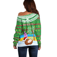 Personalised Cook Islands Christmas Off Shoulder Sweater Coconut Santa Beach Style LT05 - Polynesian Pride