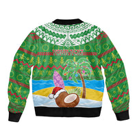 Personalised Cook Islands Christmas Sleeve Zip Bomber Jacket Coconut Santa Beach Style LT05 - Polynesian Pride