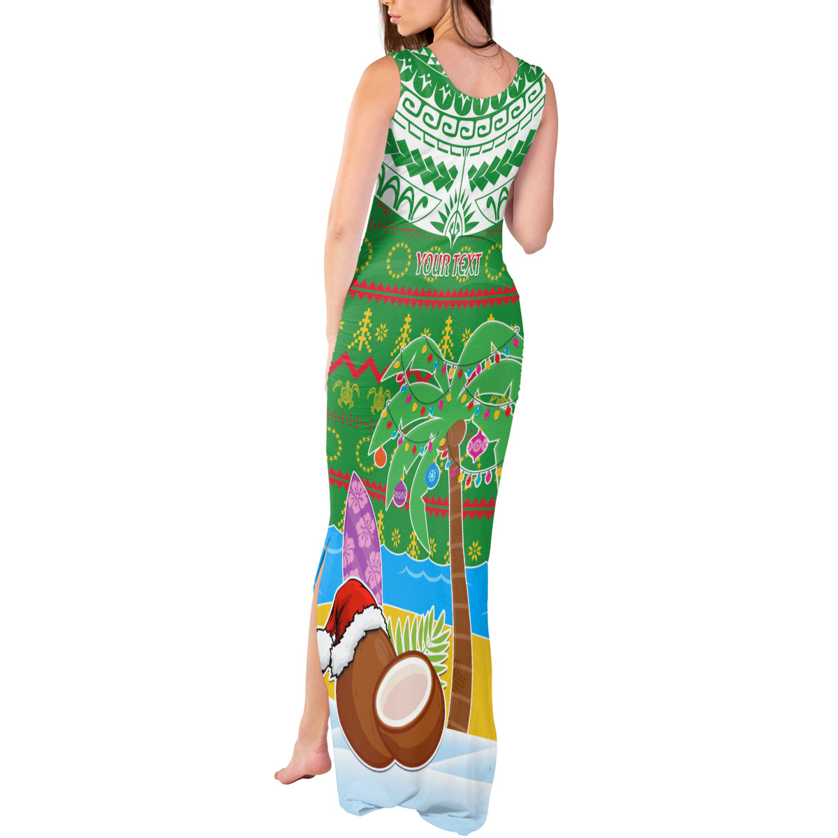 Personalised Cook Islands Christmas Tank Maxi Dress Coconut Santa Beach Style LT05 - Polynesian Pride